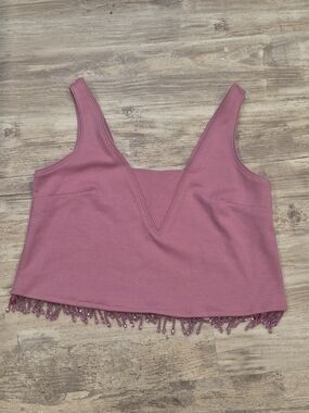 Anthropologie Mauve Beaded Hem V-Neck Crop Tank
